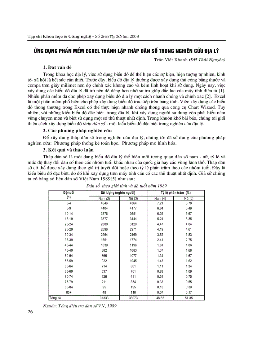 image for page Ứng dụng phần mềm Excel thành lập tháp dân số trong nghiên cứu Địa lý