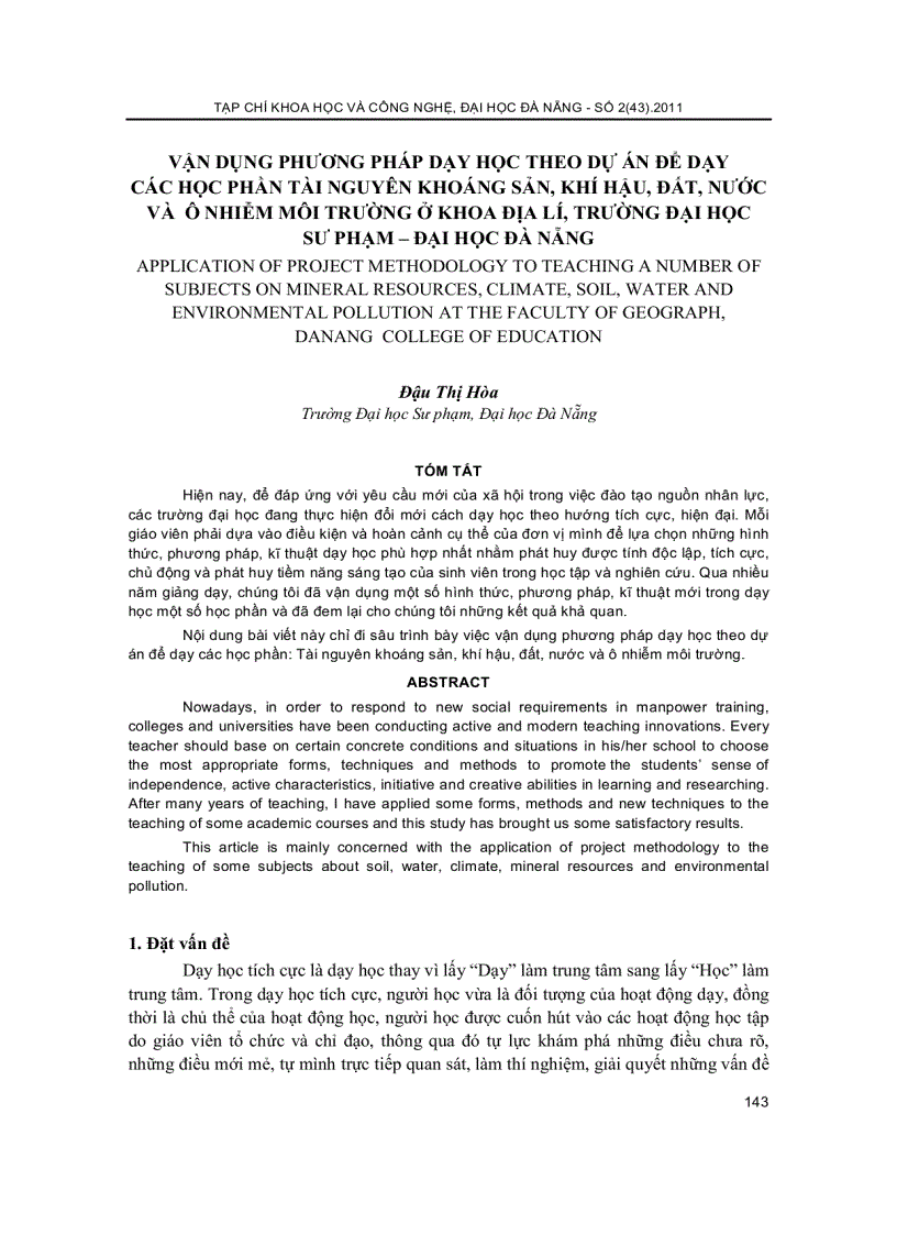 image for page Vận dụng PP dạy học theo dự án trong môn Địa lý