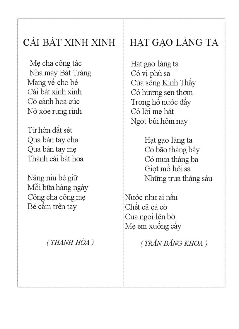 1 số bài thơ lớp lá