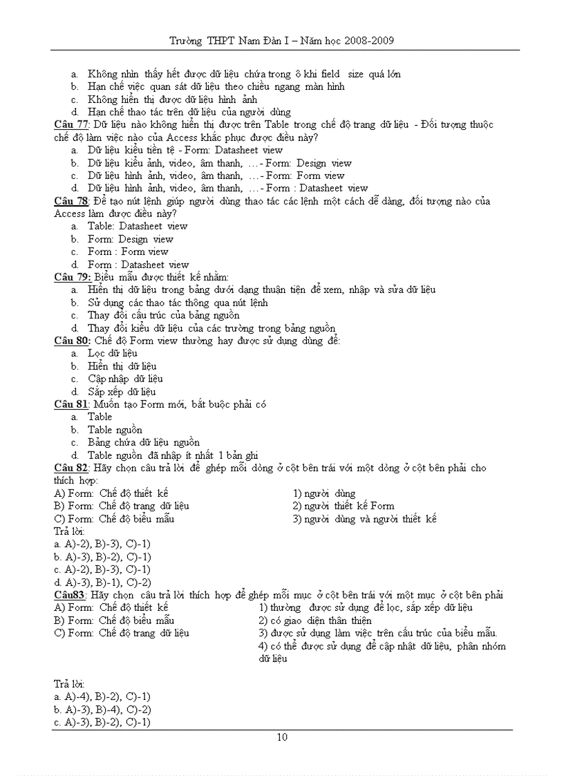 image for page 120 câu hỏi trắc nghiệm Access 12