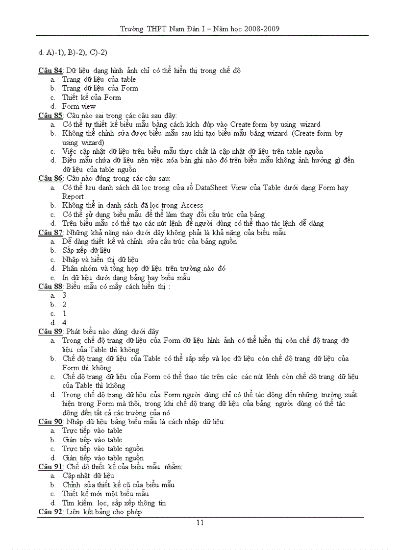 image for page 120 câu hỏi trắc nghiệm Access 12