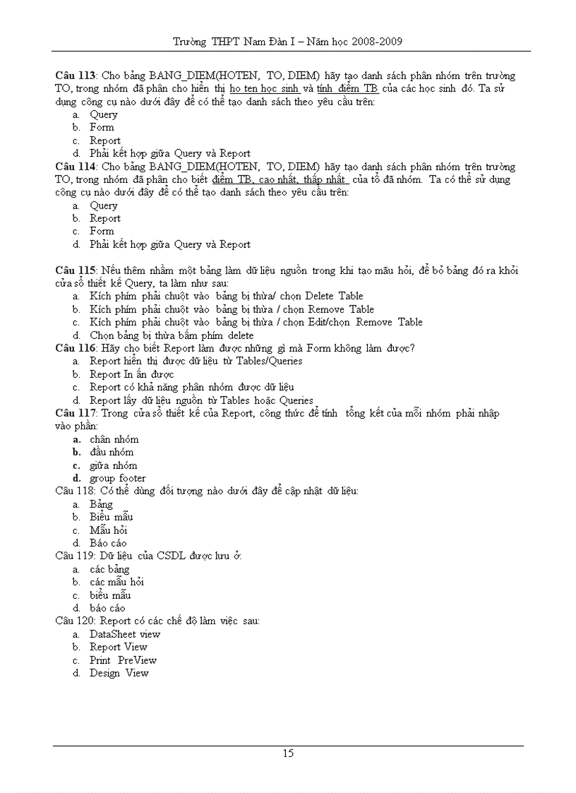 image for page 120 câu hỏi trắc nghiệm Access 12