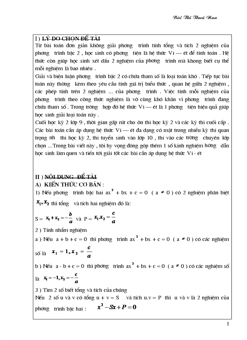 image for page Áp dụng hệ thức Viet trong giải toán