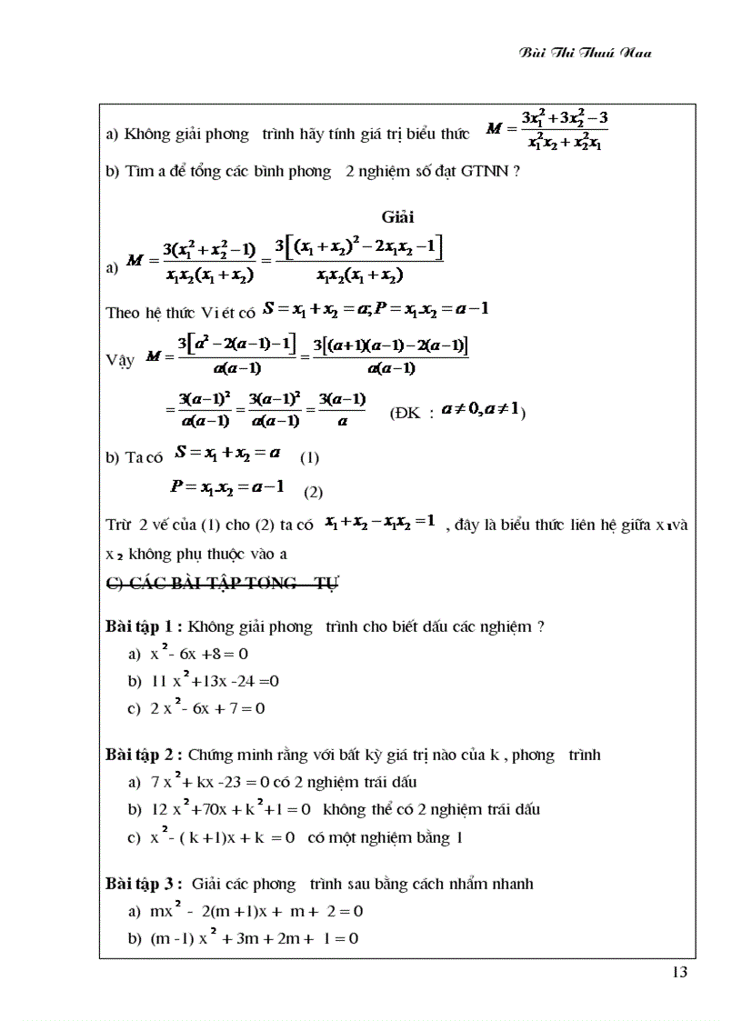image for page Áp dụng hệ thức Viet trong giải toán