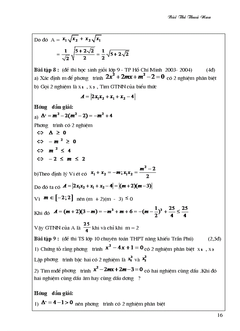 image for page Áp dụng hệ thức Viet trong giải toán