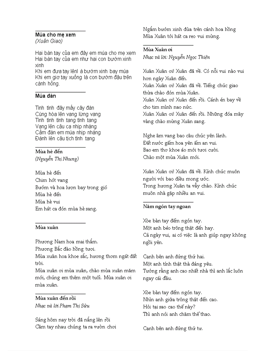 image for page Bài hát mẫu giáo