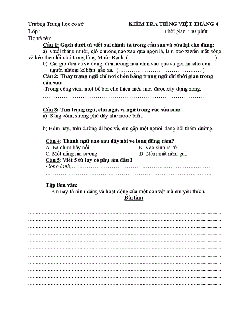 image for page Bài kiểm tra toán tiếng việt lớp 4