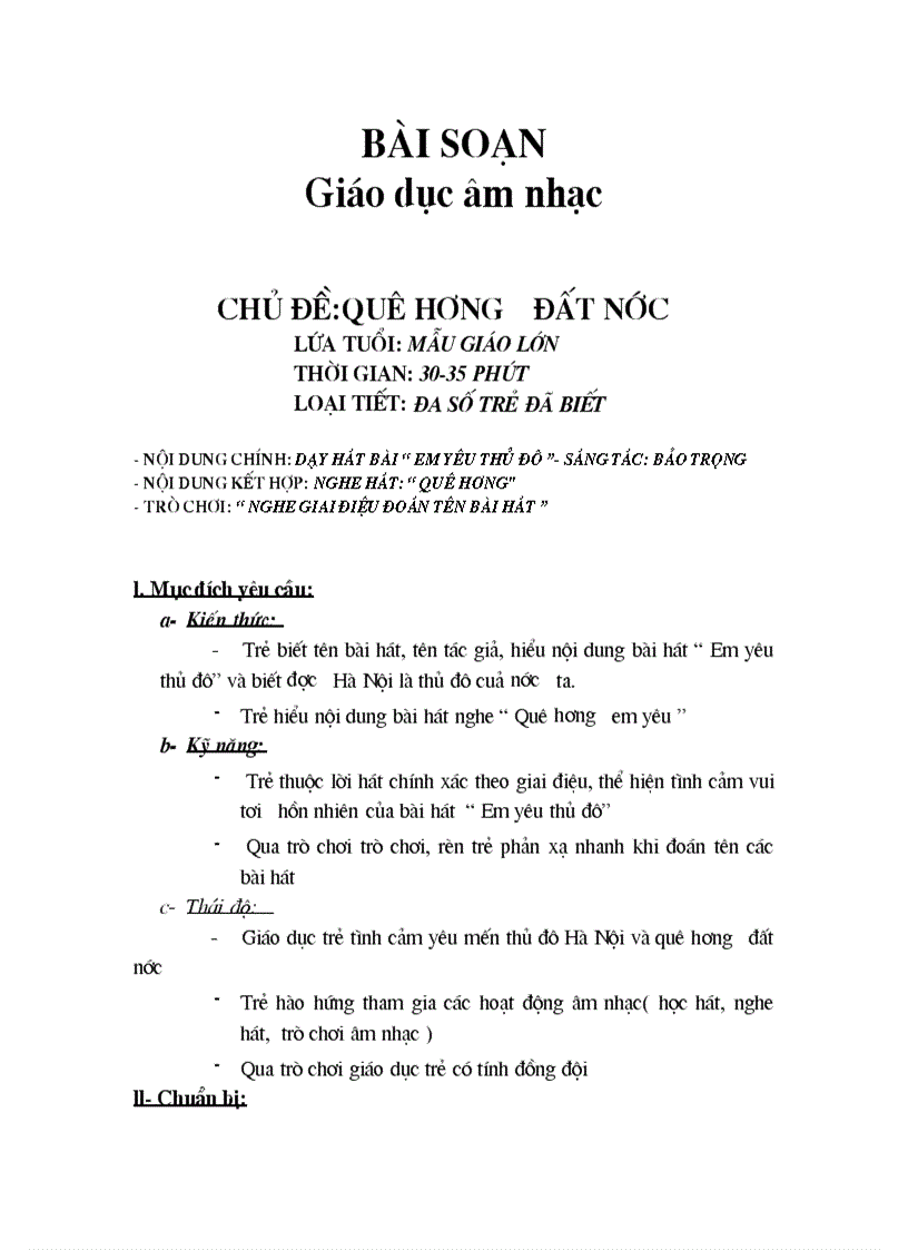 image for page Bài soạn môn âm nhạc Chủ đề Quê hương đất nước