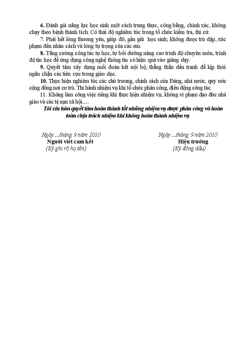 image for page Bản cam kết giáo viên