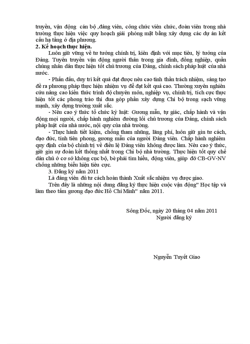 image for page Bản đăng ký thực hiện phần việc làm theo Bác