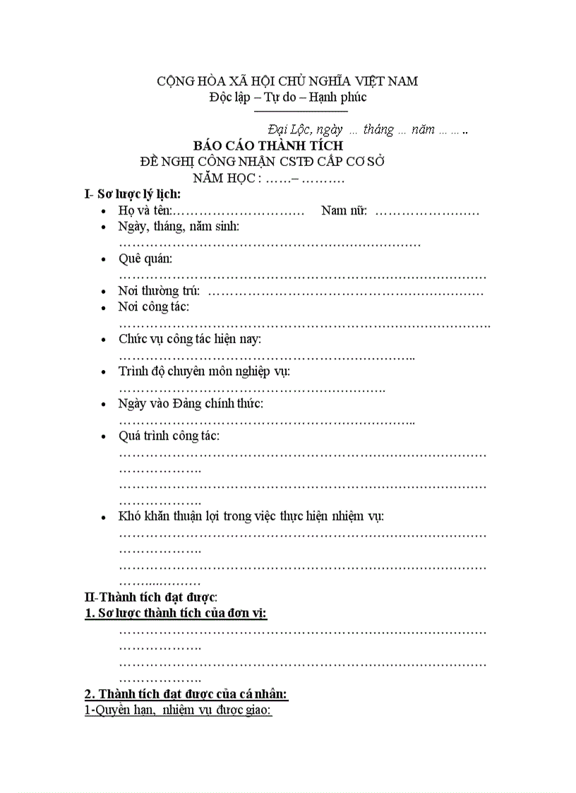 image for page Bảng kê khai thành tích cá nhân