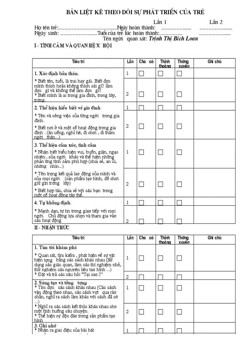 image for page Bảng liệt kê theo dõi sự PT của trẻ