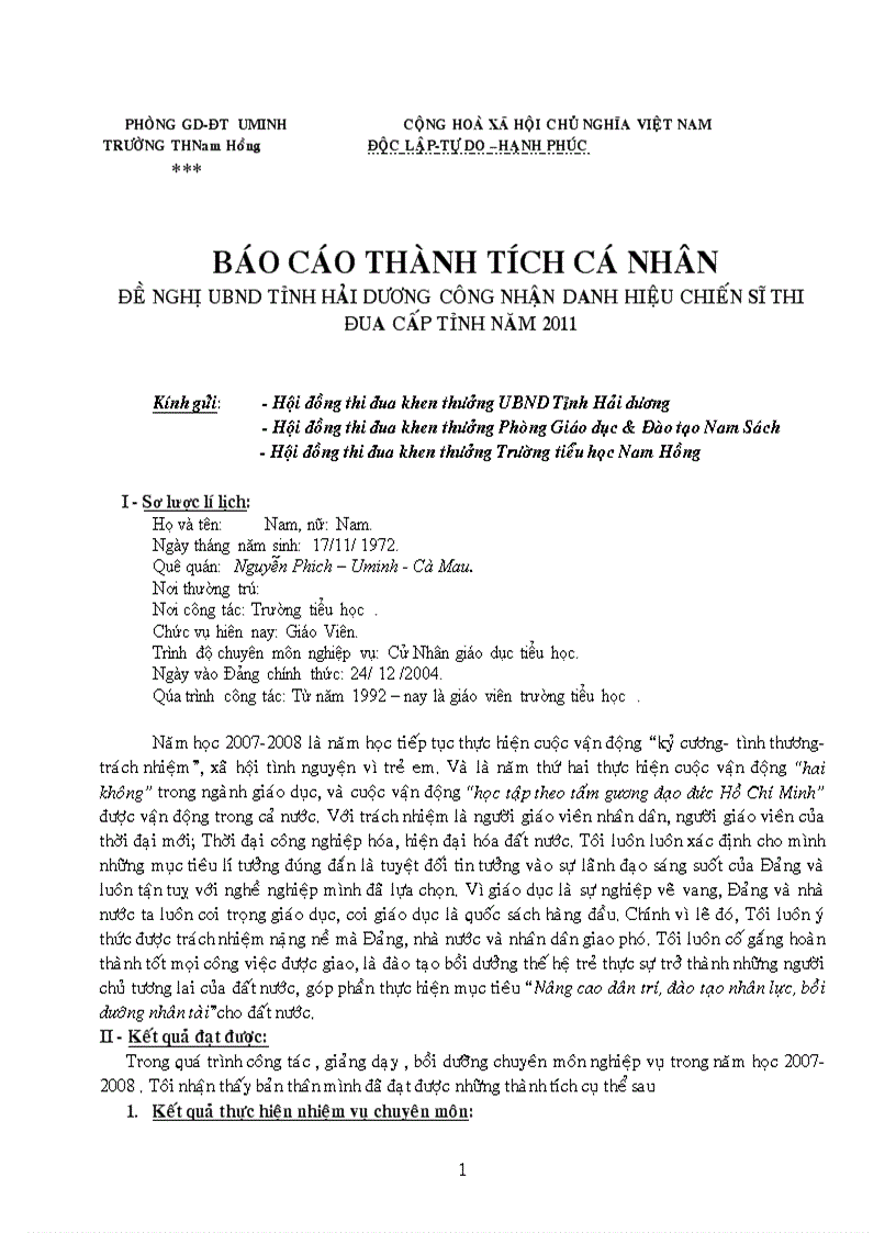 image for page Báo cáo thành tích cá nhân đề nghị xét tặng danh hiệu chiến sĩ thi đua cấp tỉnh