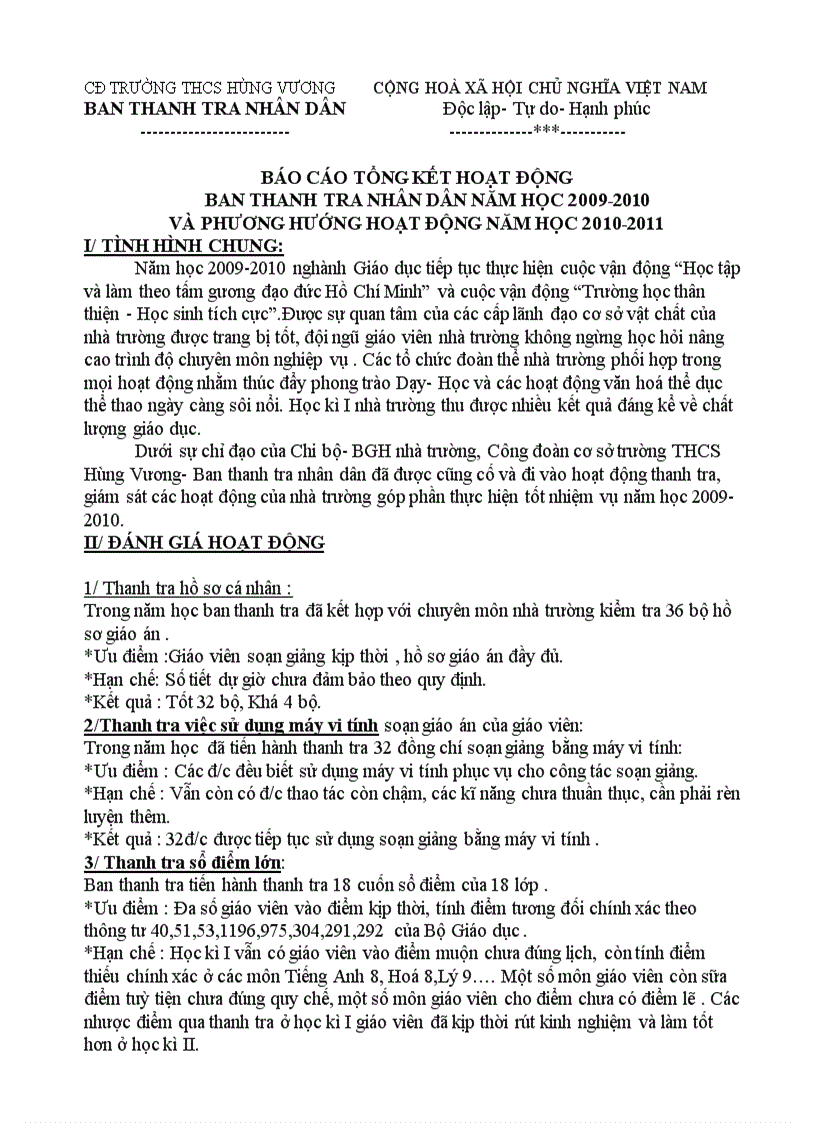 image for page Báo cáo tổng kết thanh tra năm 2009 2010