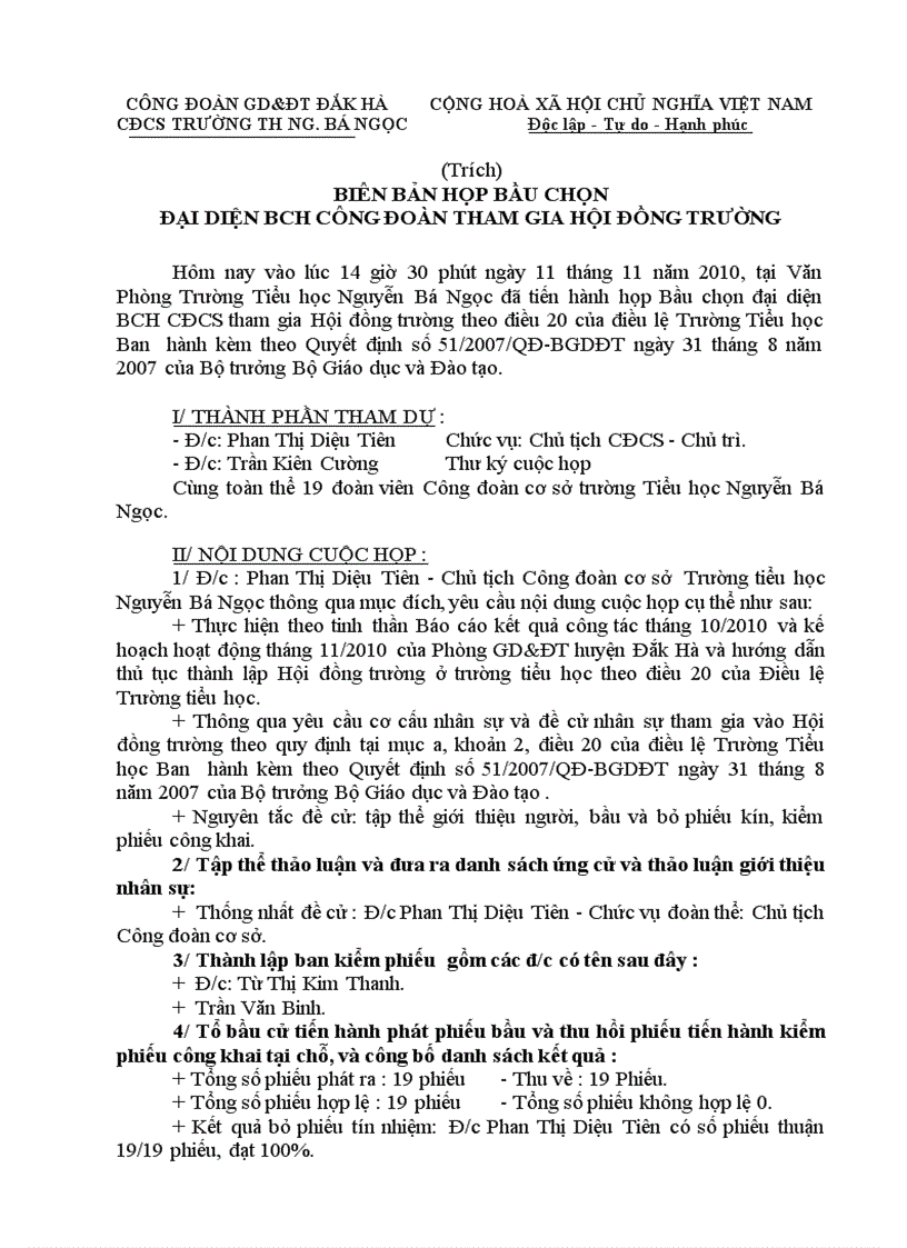image for page Biên bản bầu BCH công đoàn tham gia Hội đồng trường