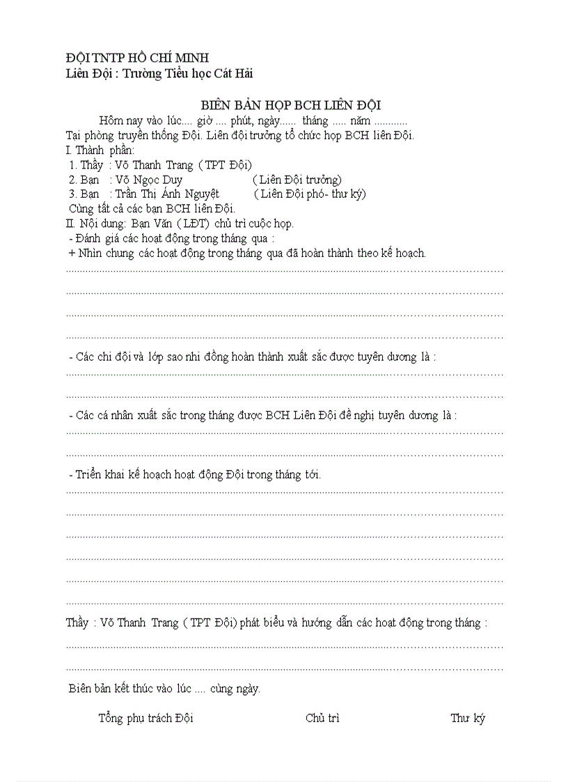 image for page Biên bản họp BCH liên chi đội