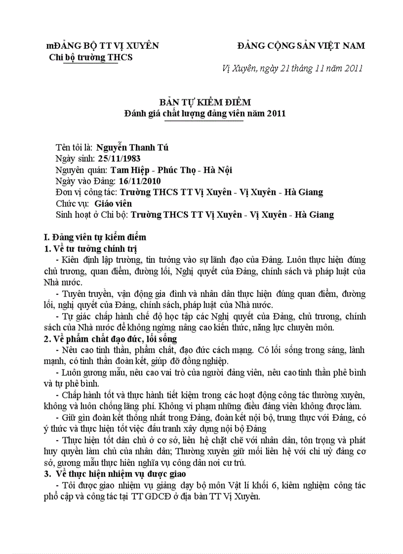 image for page Bản tự kiểm điểm Đảng viên 1