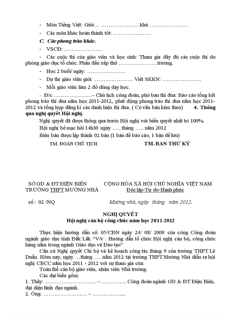 image for page Các mẫu biên bản và nghị quyết ĐHCNVC