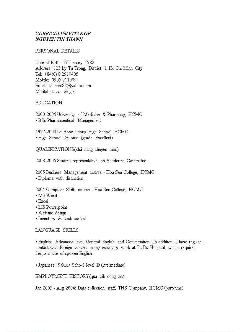 image for page Curriculum vitae of