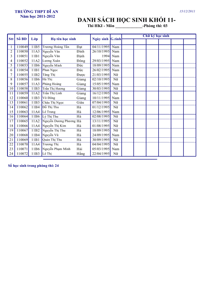 image for page Danh sách phòng thi Khối 11