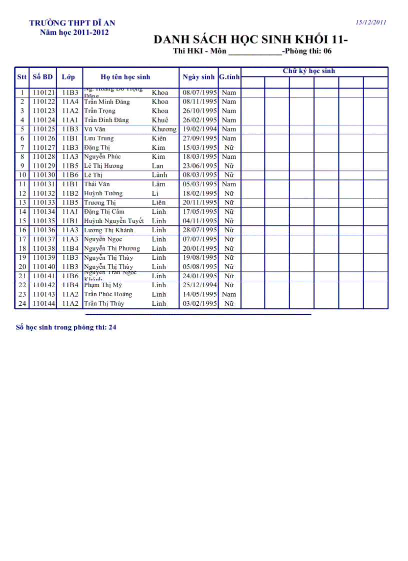 image for page Danh sách phòng thi Khối 11