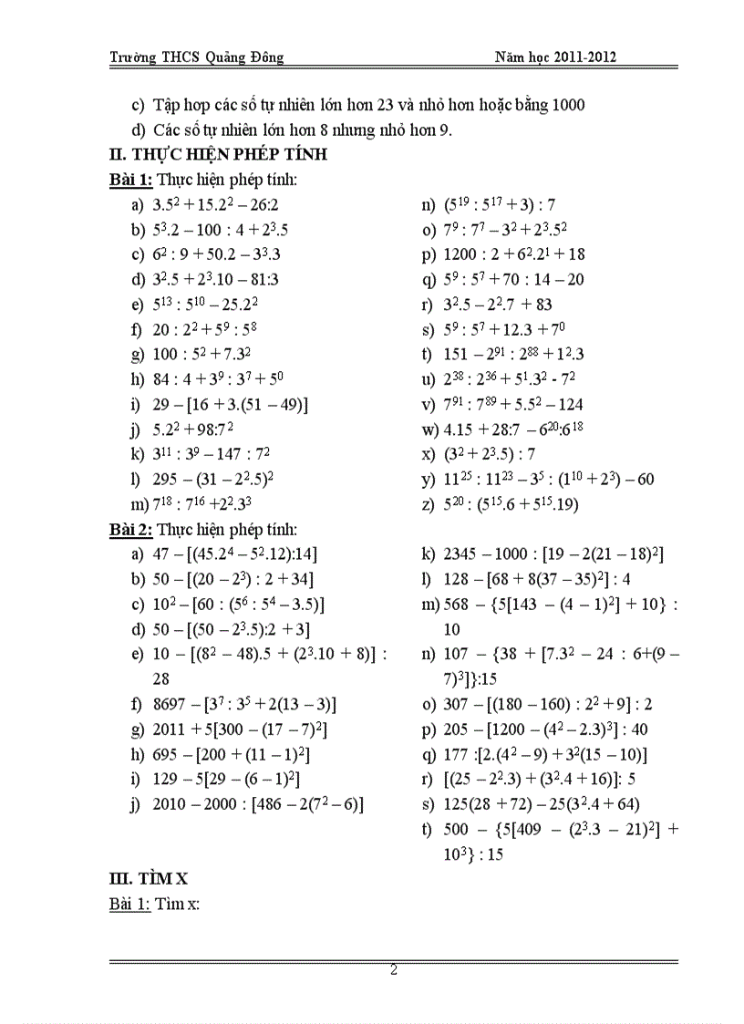 Đề cương ôn KSCL kì I Toán 6 2011 2012