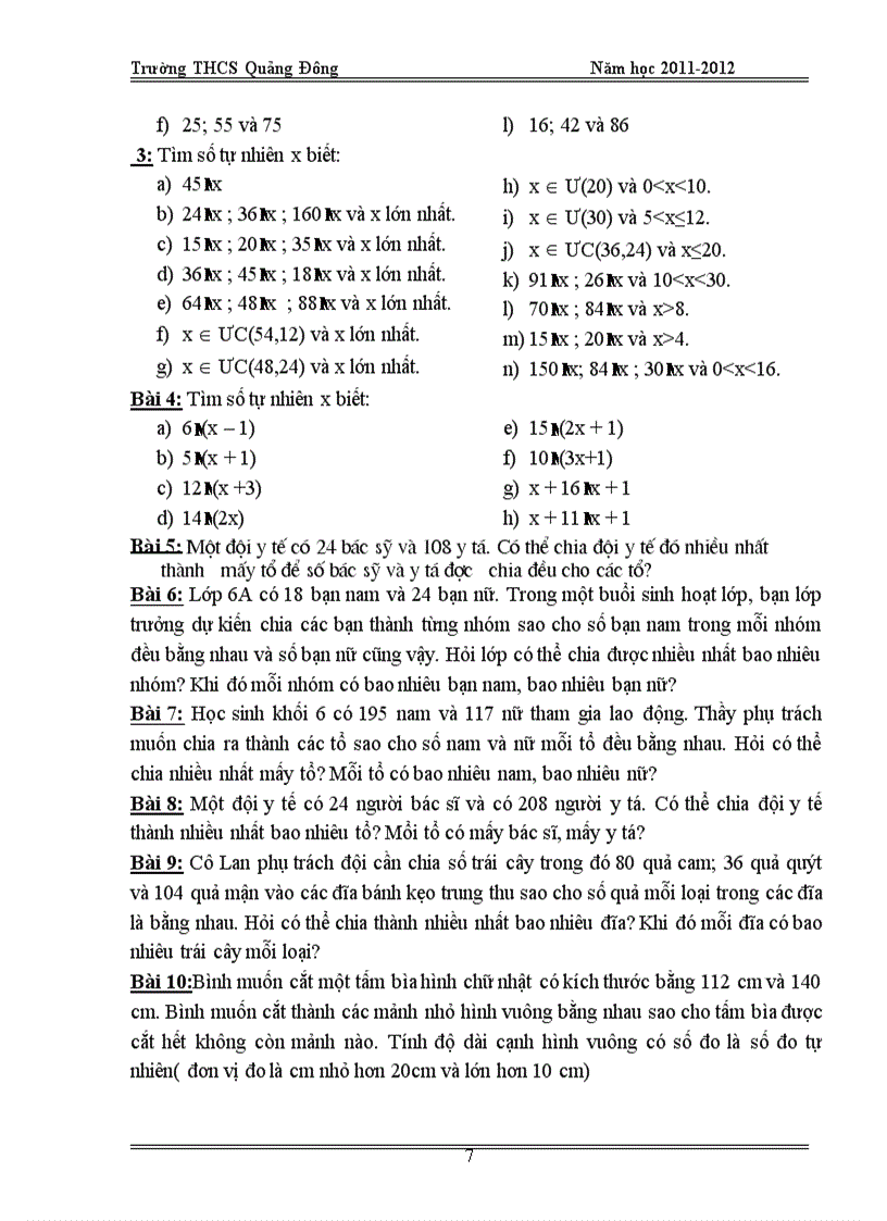 image for page Đề cương ôn KSCL kì I Toán 6 2011 2012