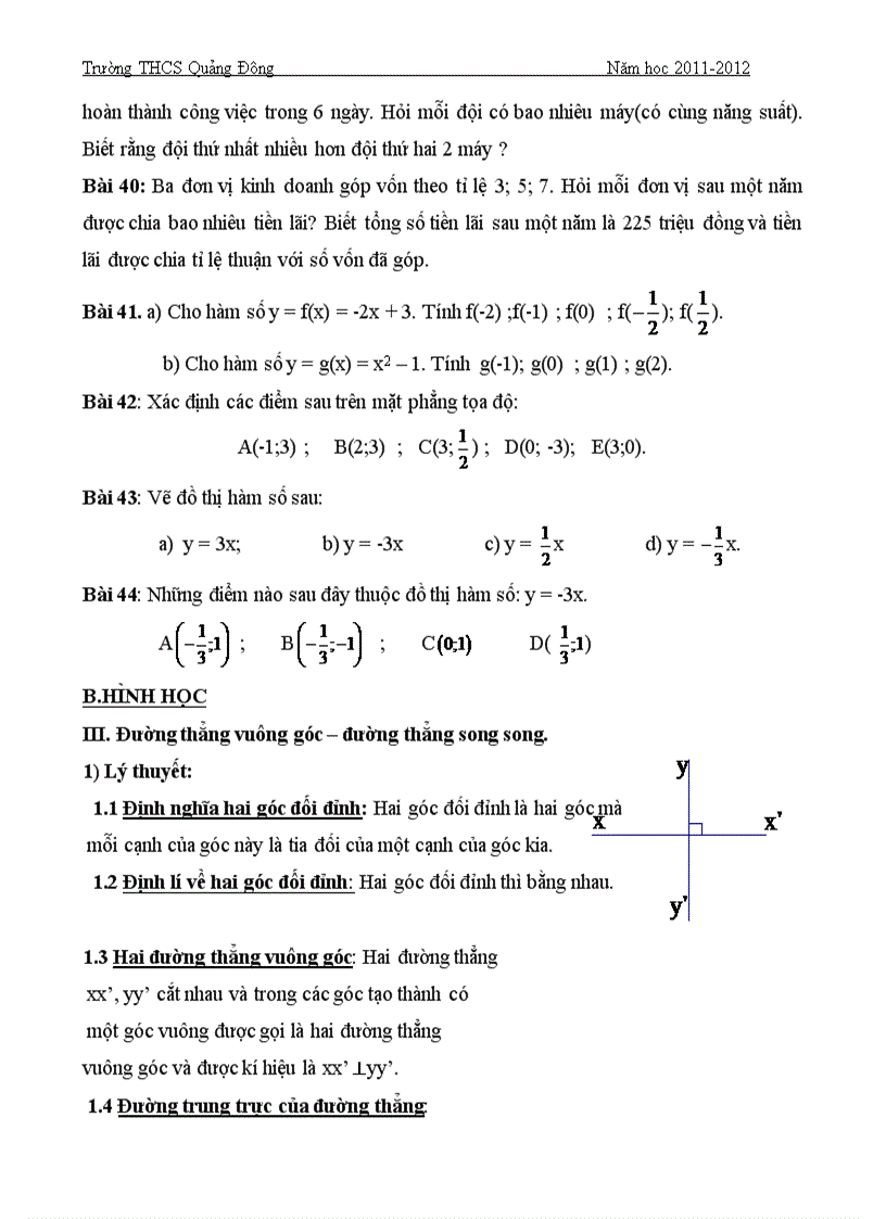 image for page Đề cương ôn KSCL kì I Toán 7 2011 2012