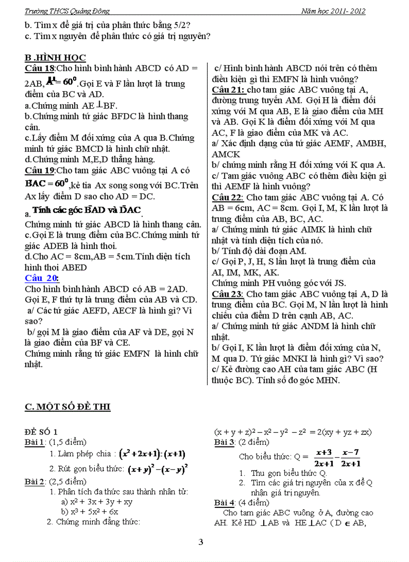 image for page Đề cương ôn KSCL kì I Toán 8 2011 2012