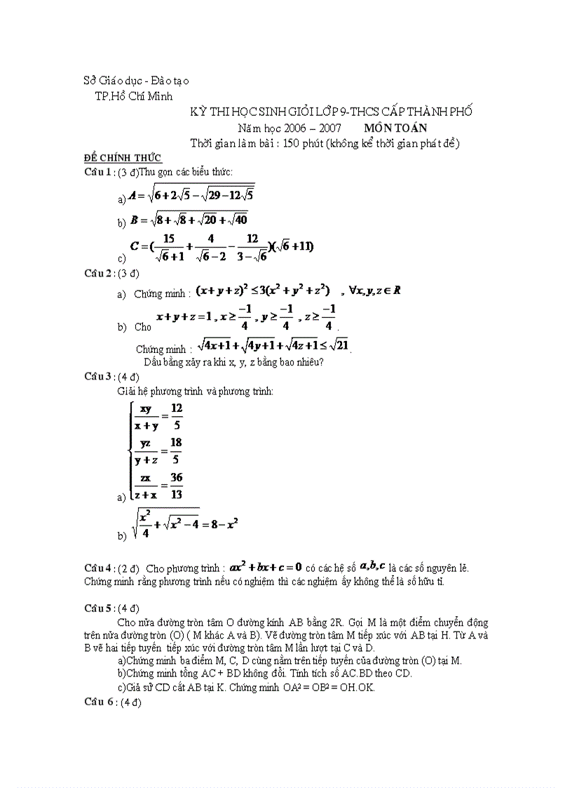 Đề giỏi toán 2006 2007 hcm