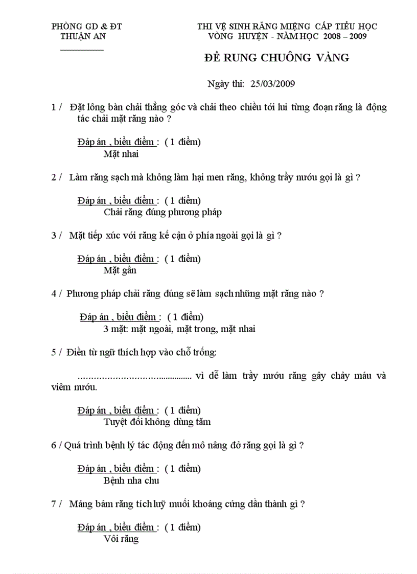 image for page Đề thi sức khỏe răng miệng