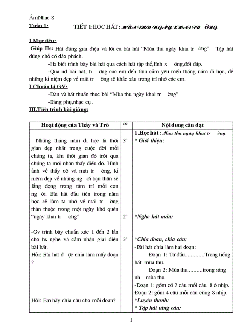 image for page Giáo án Âm nhạc 8