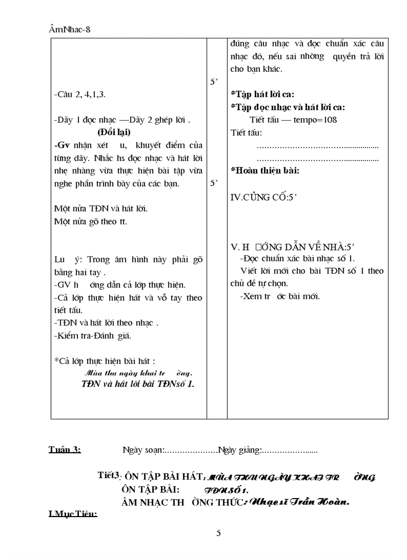 image for page Giáo án Âm nhạc 8