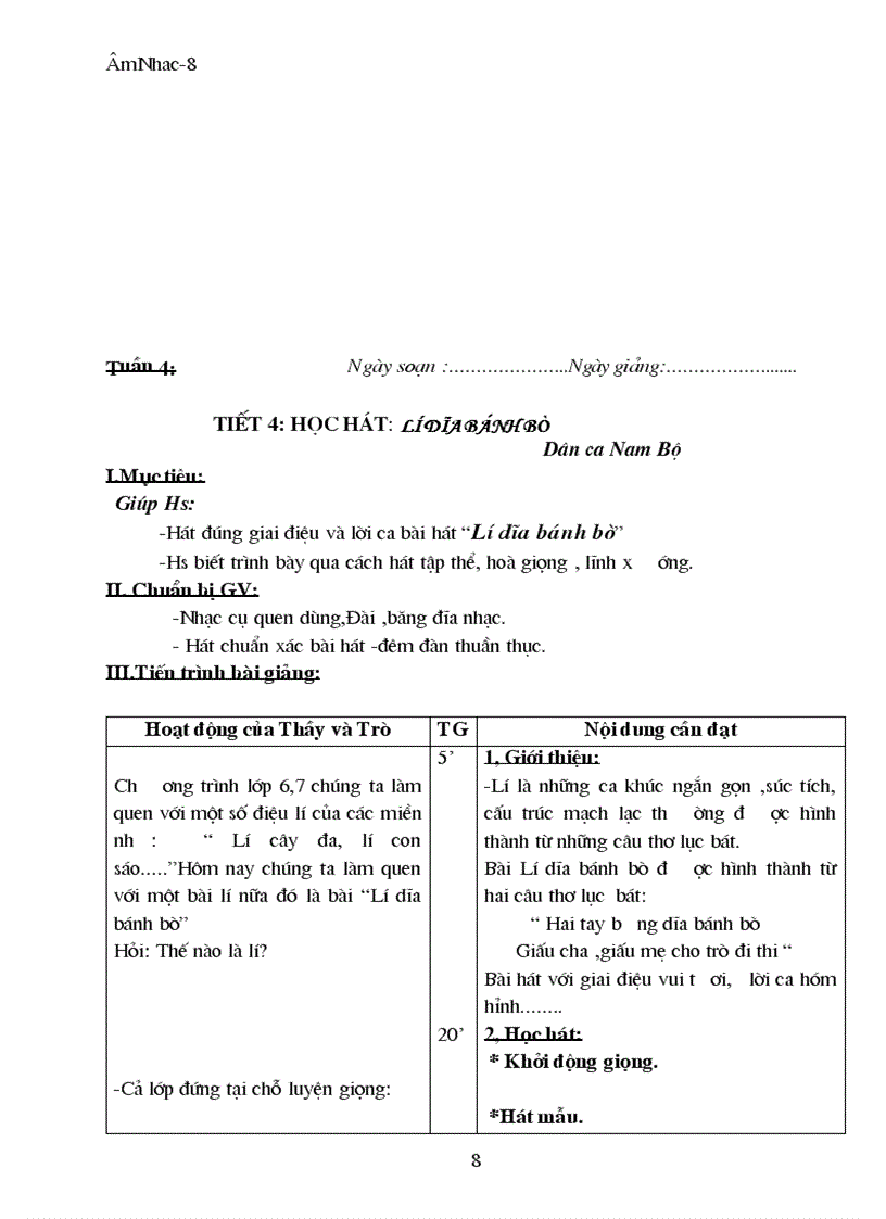 image for page Giáo án Âm nhạc 8