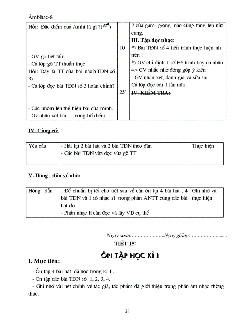image for page Giáo án Âm nhạc 8