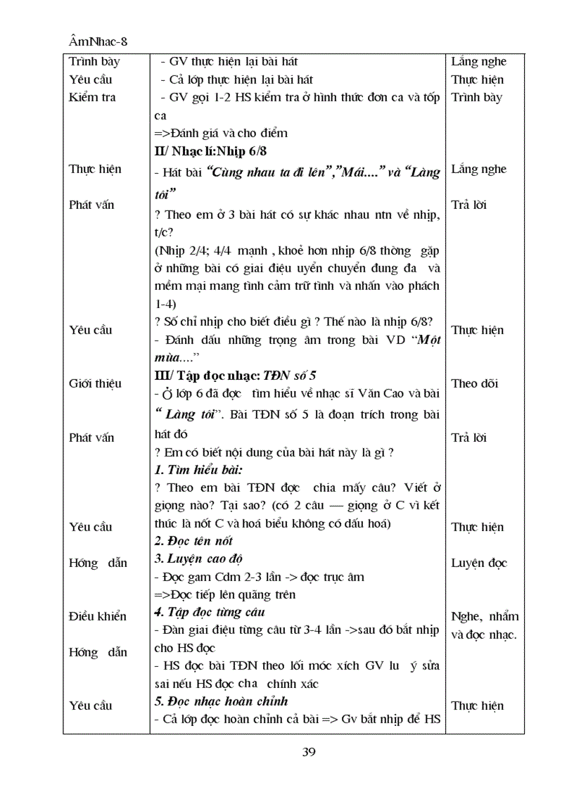 image for page Giáo án Âm nhạc 8