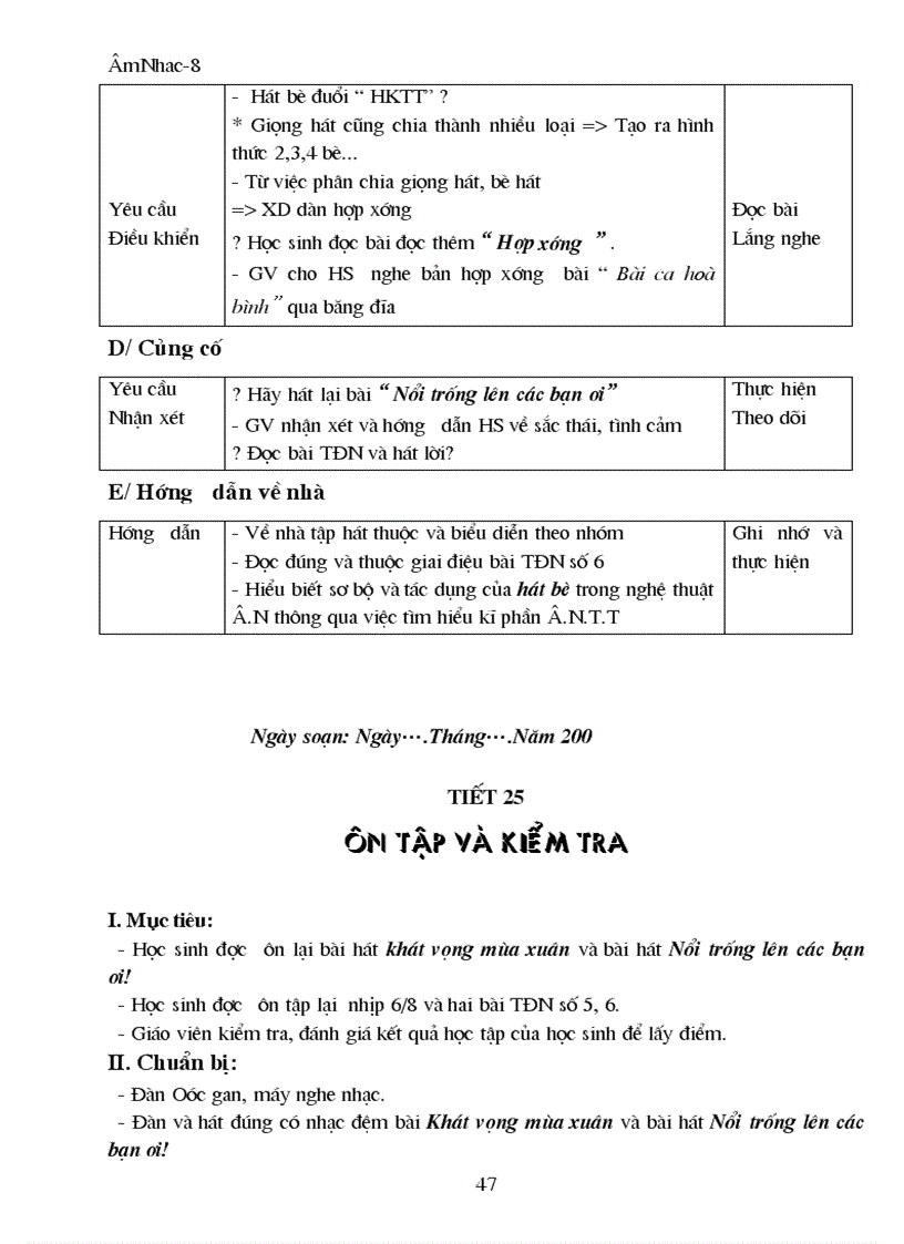 image for page Giáo án Âm nhạc 8