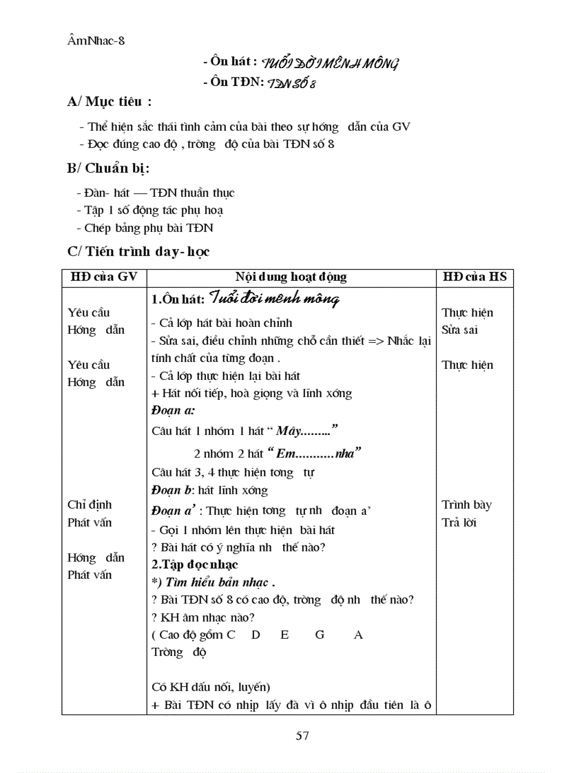 image for page Giáo án Âm nhạc 8
