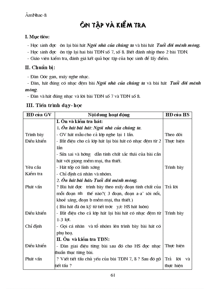 image for page Giáo án Âm nhạc 8