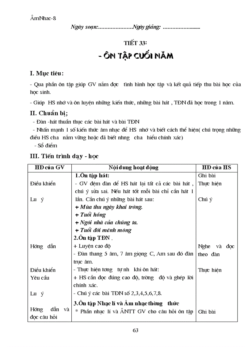 image for page Giáo án Âm nhạc 8