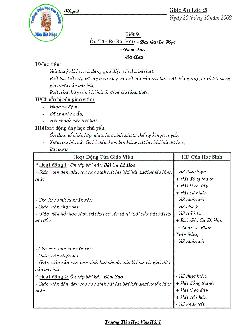 image for page Giáo Án Âm Nhạc Lớp 3