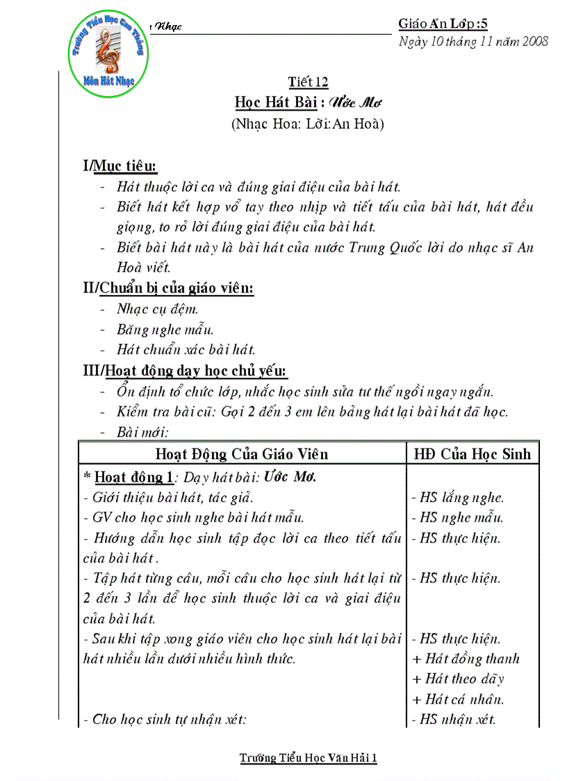 image for page Giáo Án Âm Nhạc Lớp 5