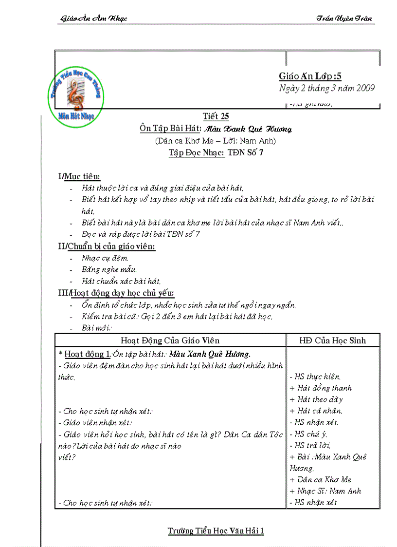 image for page Giáo Án Âm Nhạc Lớp 5