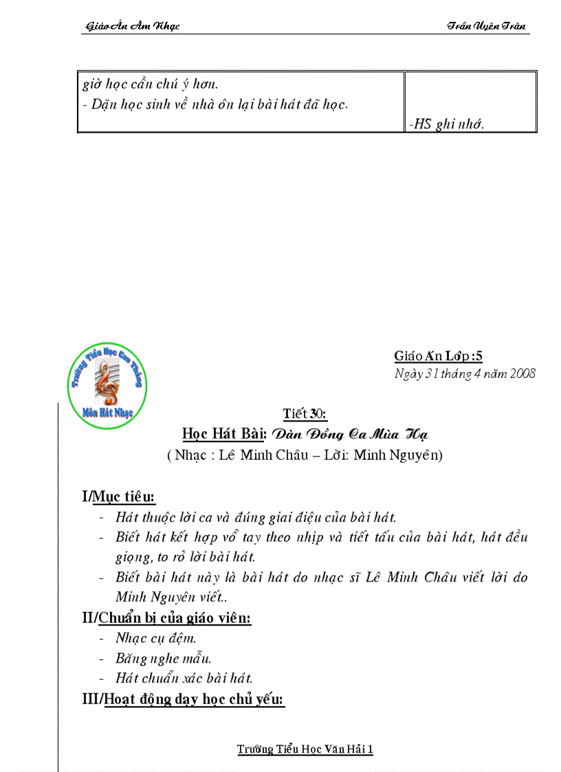 image for page Giáo Án Âm Nhạc Lớp 5