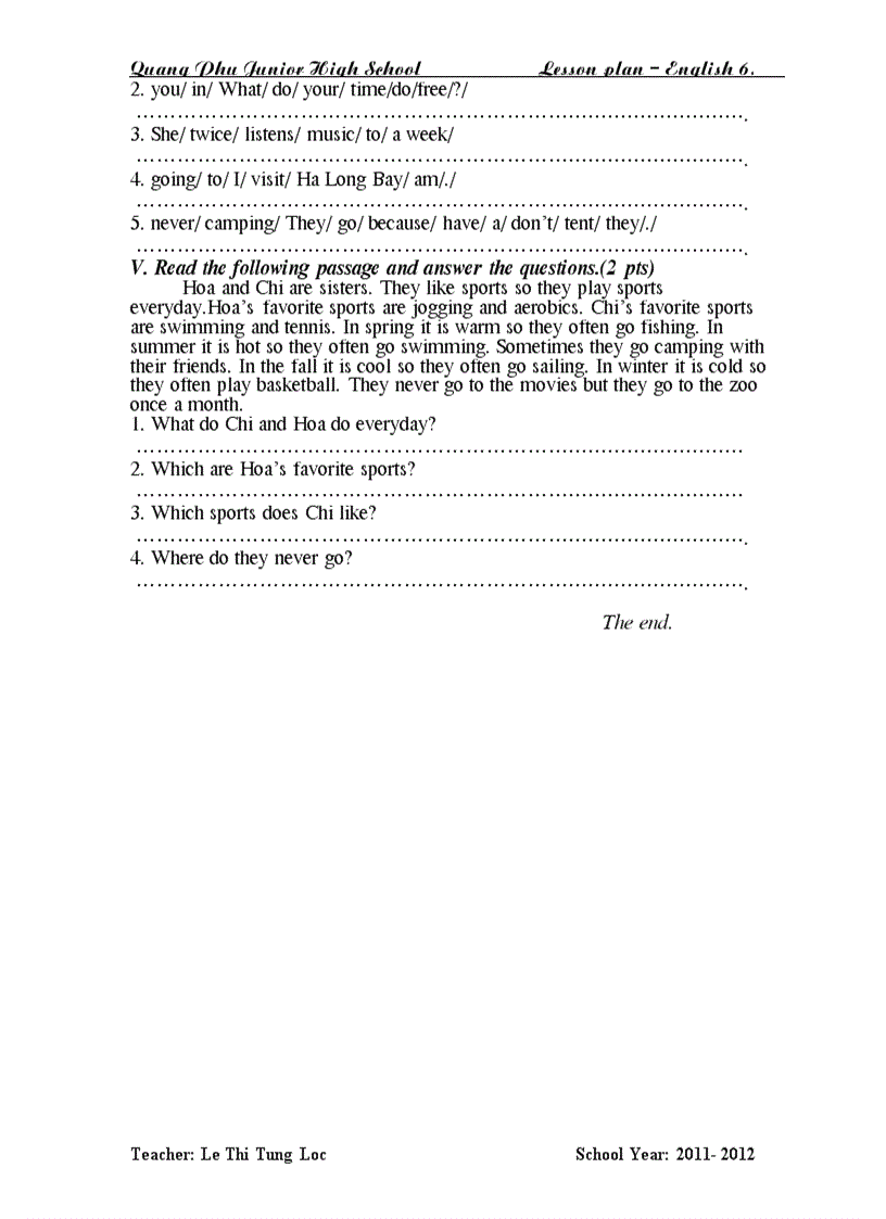 image for page Giao an anh 6 unit 14