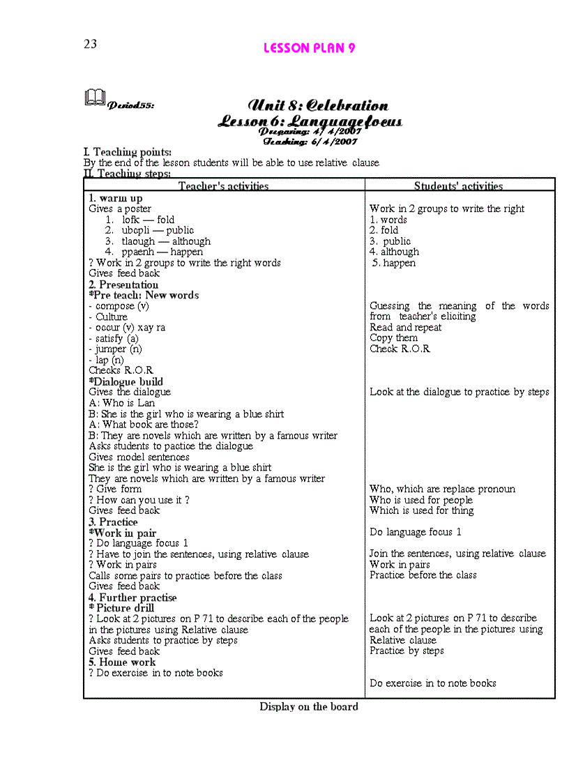 image for page Giáo án Anh 9 HKII