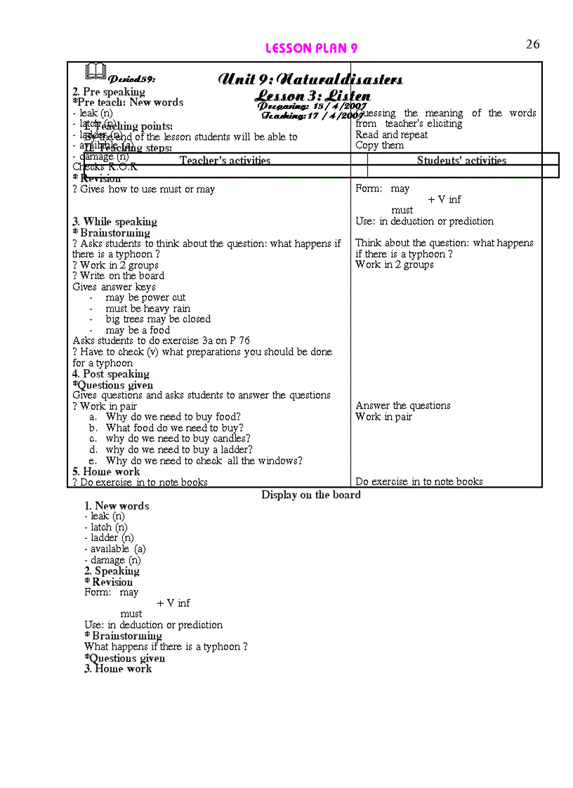 image for page Giáo án Anh 9 HKII