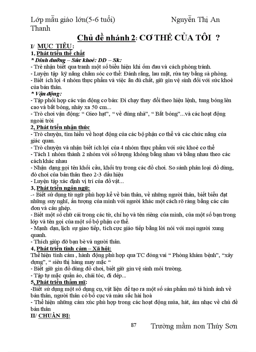 image for page Giáo án chủ đề bản thân 3 tuan