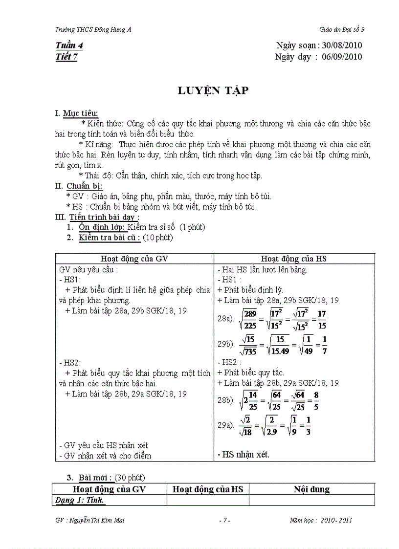image for page Giáo án Đại số 9 Chương I đúng chuẩn 100