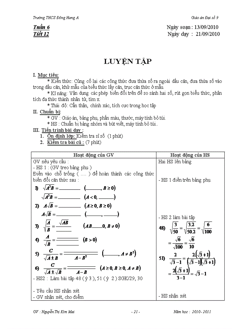 image for page Giáo án Đại số 9 Chương I đúng chuẩn 100